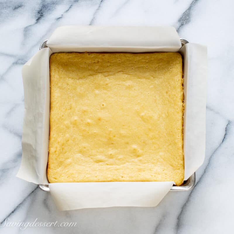 a baked pan of lemon blondies