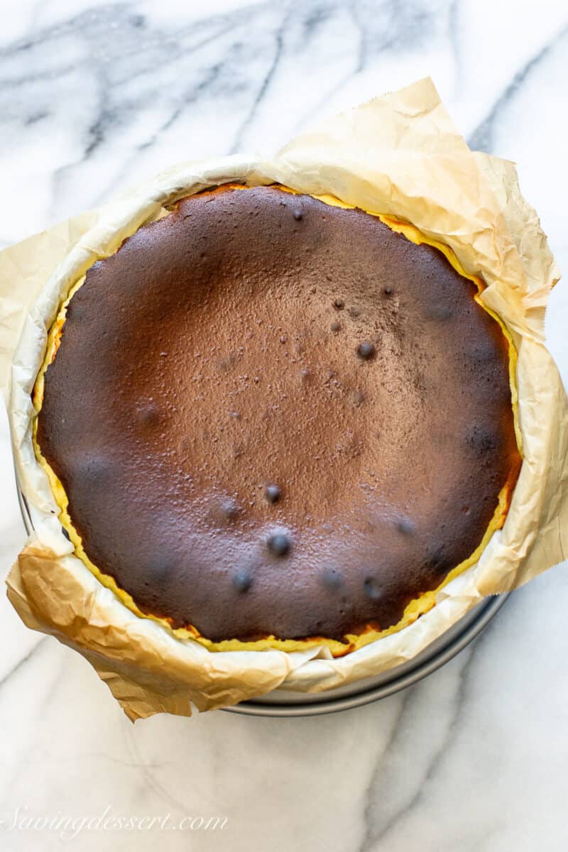 a hot burnt basque cheesecake just out of the oven