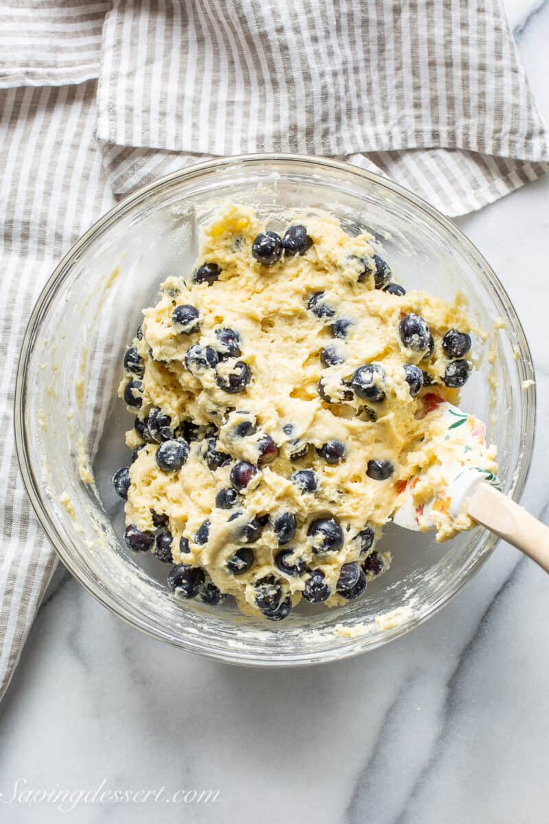 Blueberry Lemon Bread batter in a large mixing bowl.