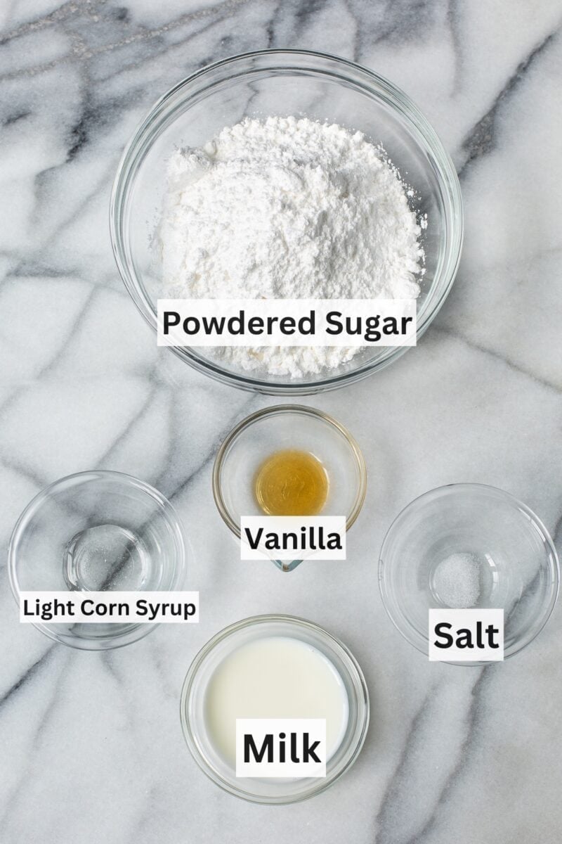 A collage of ingredients needed to make icing for decorating cookies.