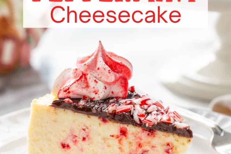 A slice of peppermint cheesecake on a plate.