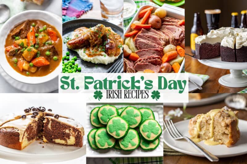 A collage of Irish recipes great for celebrating St. Patrick's Day.