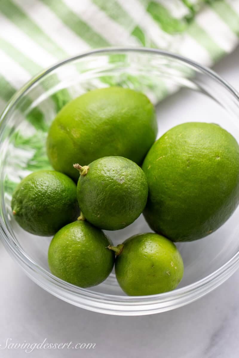 Key Limes and Persian Limes in a bowl.