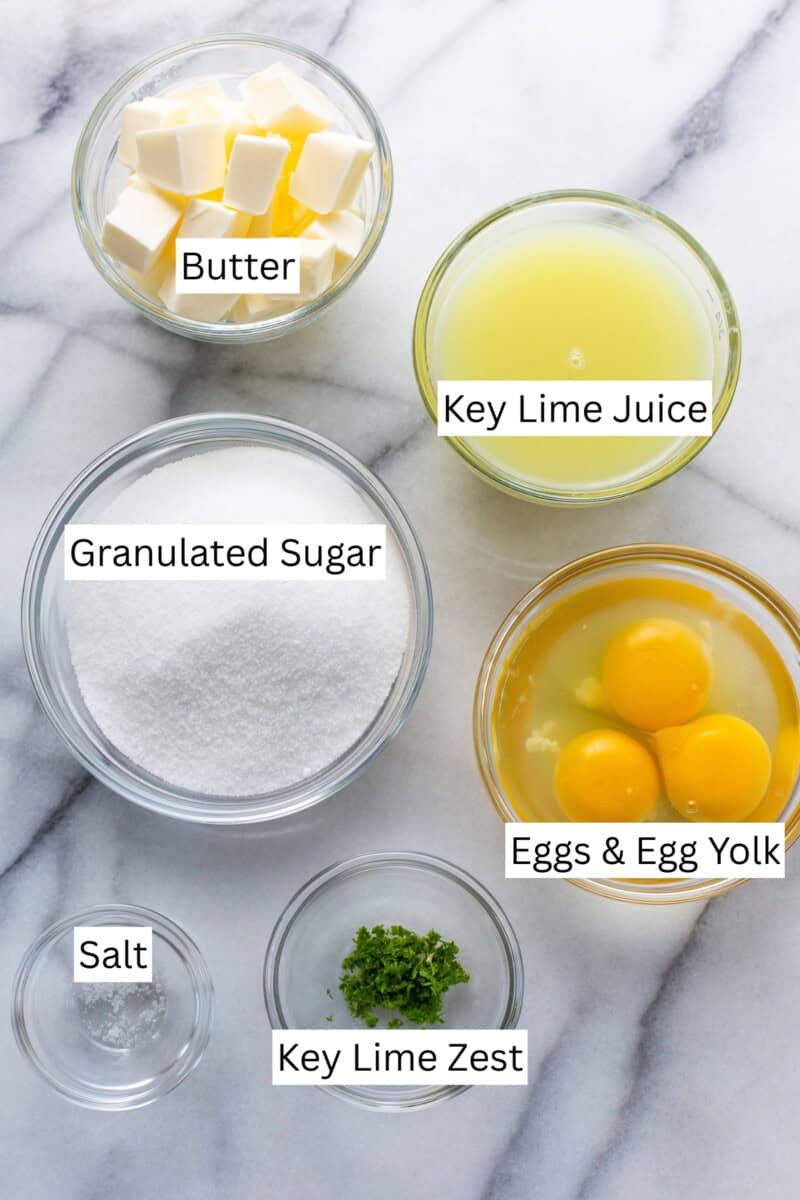 A collage of ingredients used to make Key Lime Curd