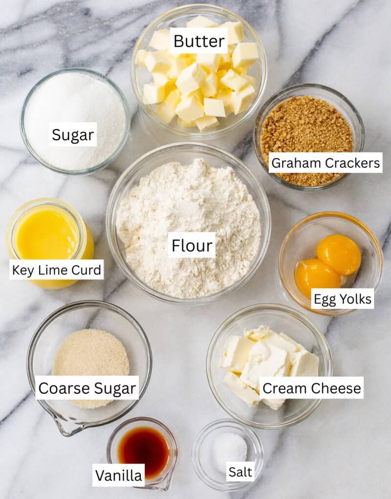 A collage of ingredients used to make key lime pie cookies.