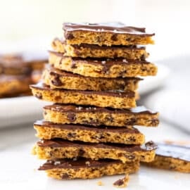 A stack of chocolate chip cookie bark.