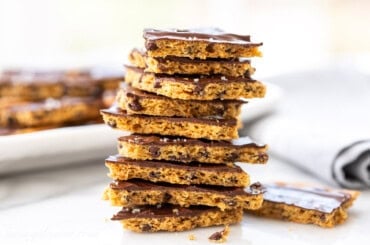 A stack of chocolate chip cookie bark.