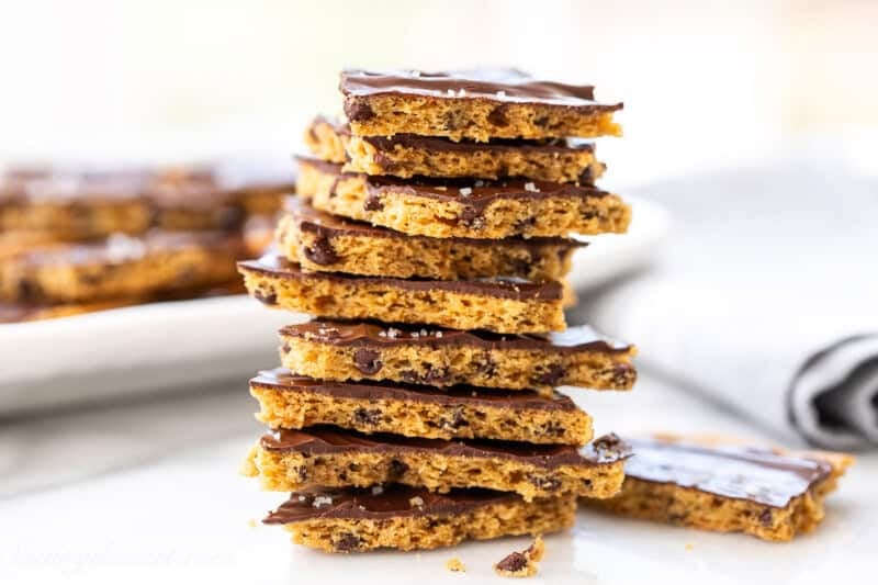 A stack of chocolate chip cookie bark.